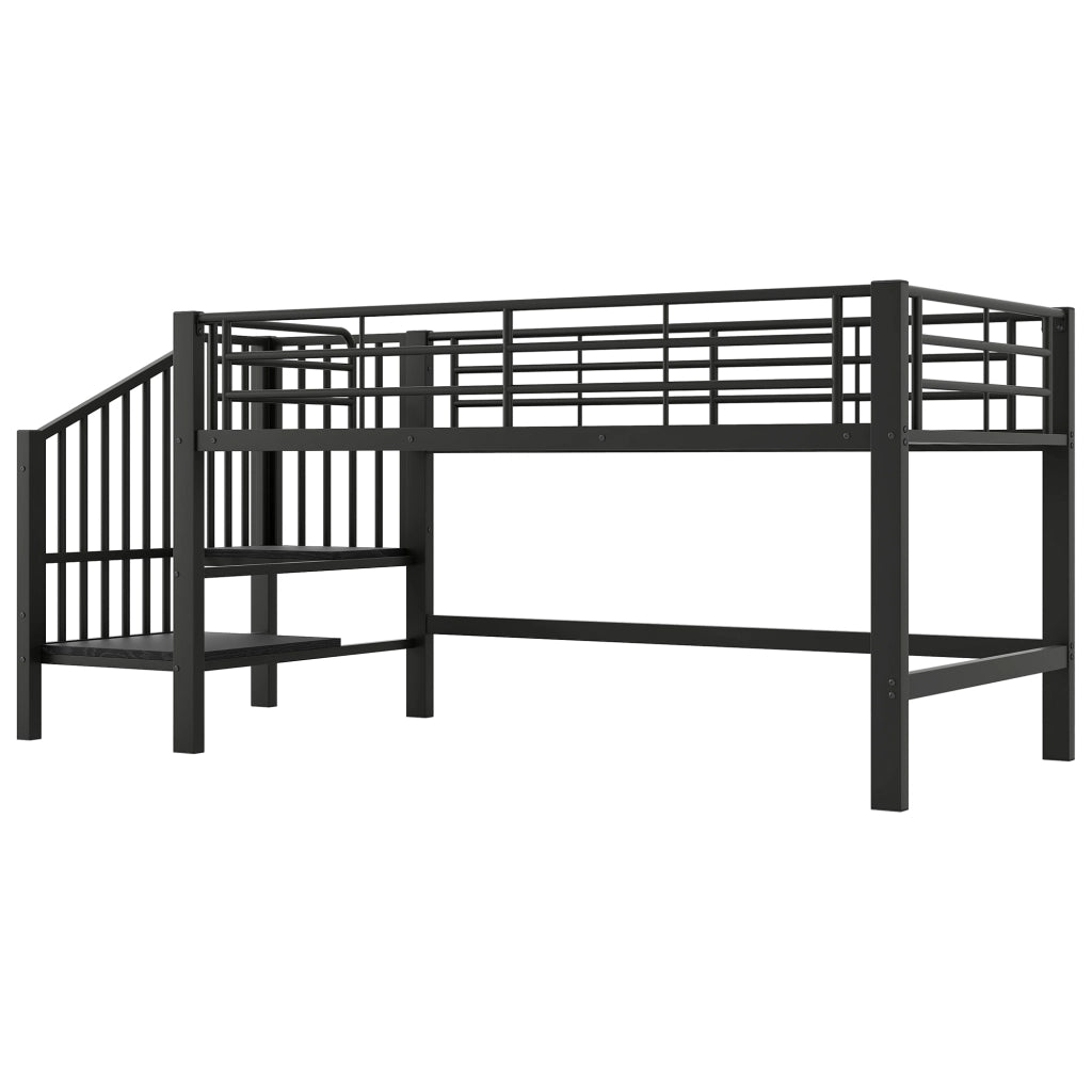 Letto a soppalco 90 × 200 cm con scala contenitore, senza materasso, per bambini, metallo nero