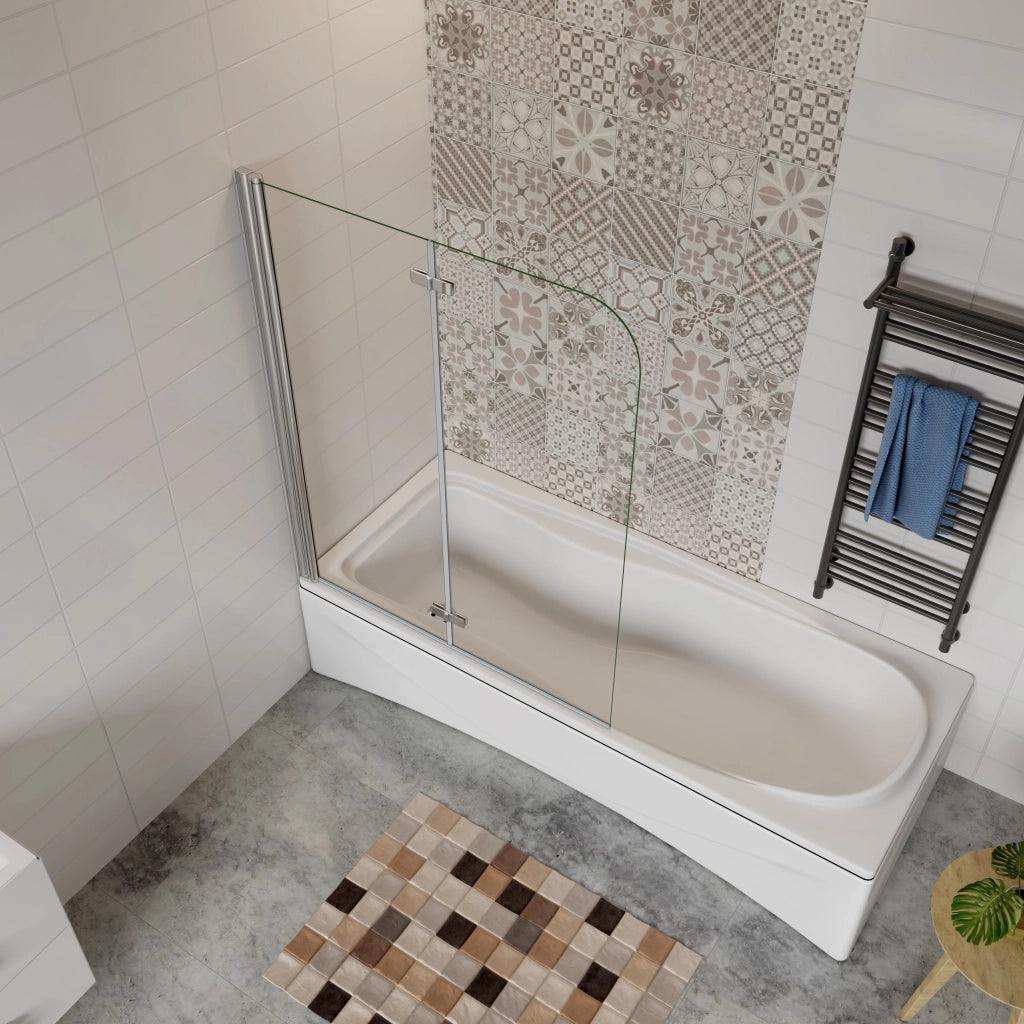 H.140 cm Sopravasca da Bagno da 110 cm Doccia Due Ante Pieghevoli a Libro Vetro Temperato 6 mm Anticalcare Telaio Cromato Lucido