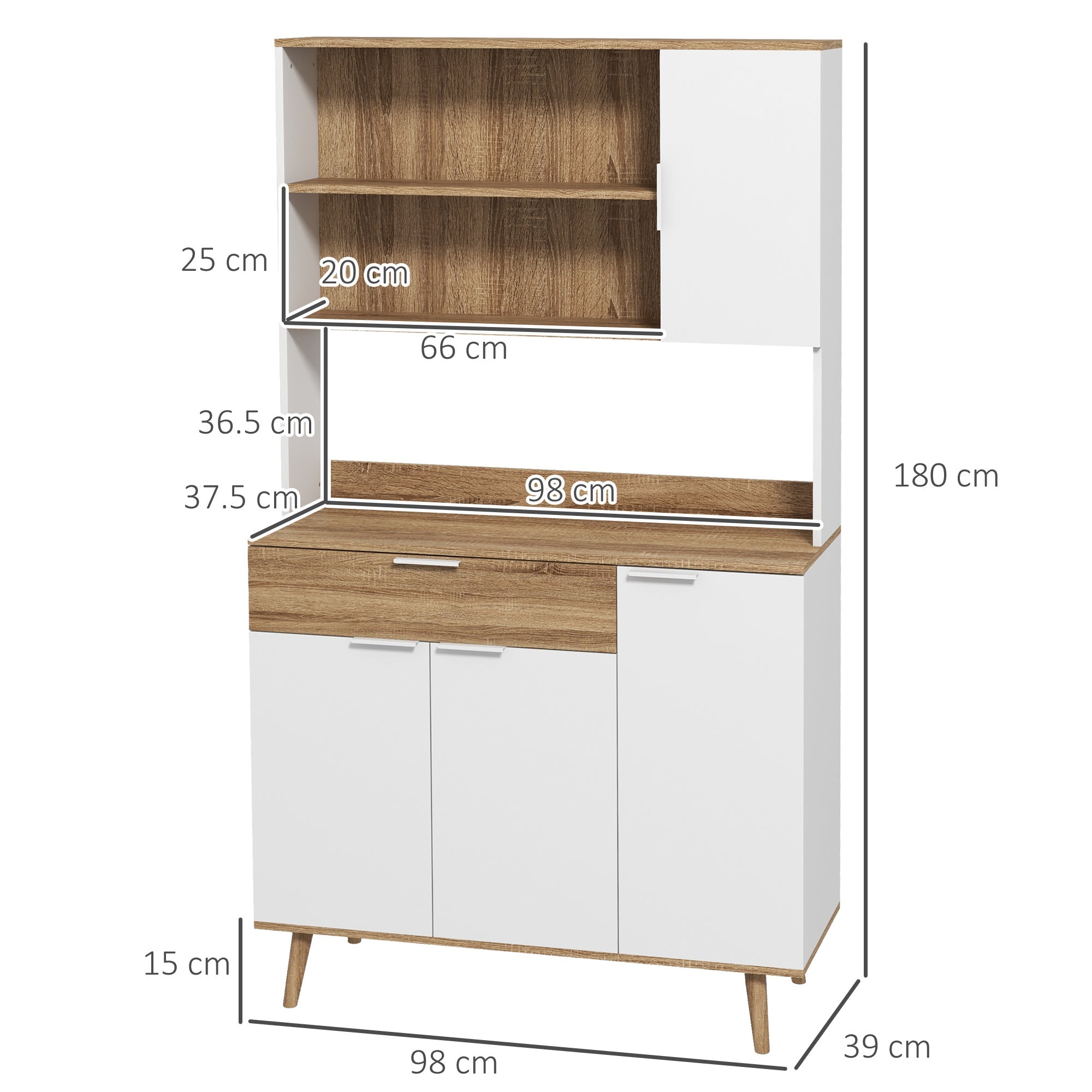 Credenza da Cucina 98x39x180 cm in Legno Truciolare Bianco e Legno