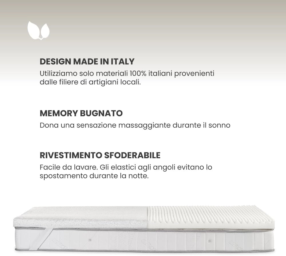 Topper Singolo 80x190, Memory Foam, Regolatore di rigiditÃƒÂ , Correttore, Alto 6 cm, Sfoderabile, 100% Made in Italy