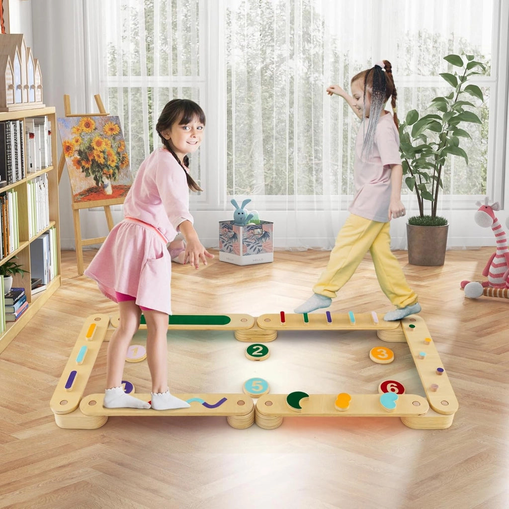 Trave di Equilibrio per Bambini, Giocattoli Montessori in Legno con Pietre di Passaggio, per Allenamento Sensoriale e Bilanciamento per Bambini 1 Anni+