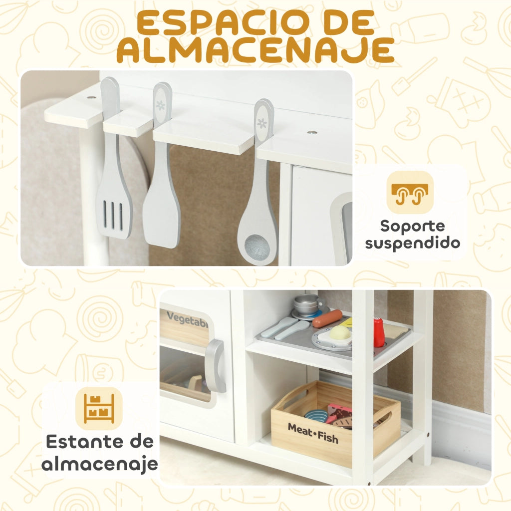 Cucina Giocattolo Legno con Suoni Accessori Lavandino Microonde ¨C Xylo ¨C Bianco 3+ Anni