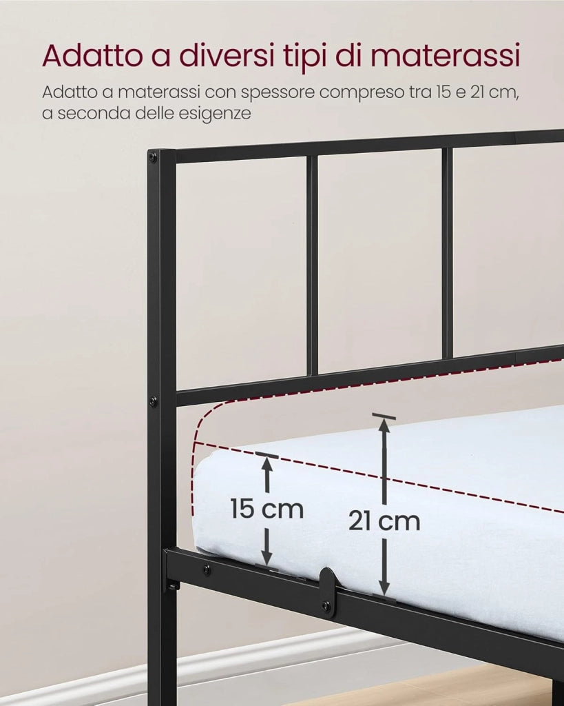 VASAGLE Telaio letto matrimoniale 160 x 200 cm, telaio letto con rete a doghe, testiera, letto in metallo, portata fino a 500 kg, facile da montare, per camera da letto, colore nero inchiostro