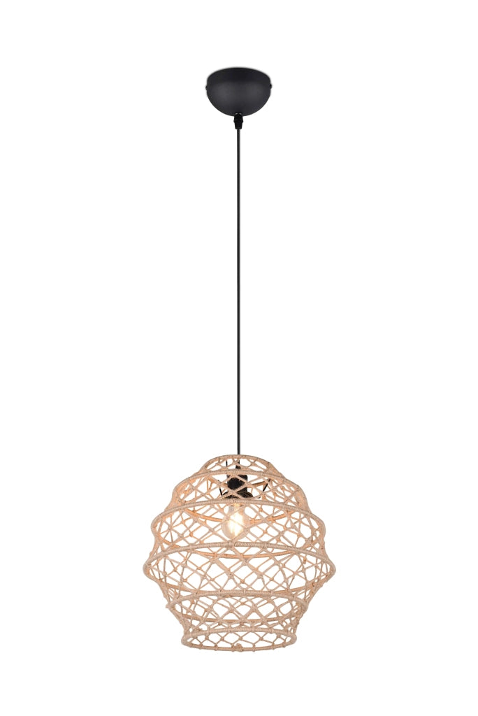 Lampada a sospensione, canapa e metallo, naturale e nero, D 39 cm, Hive