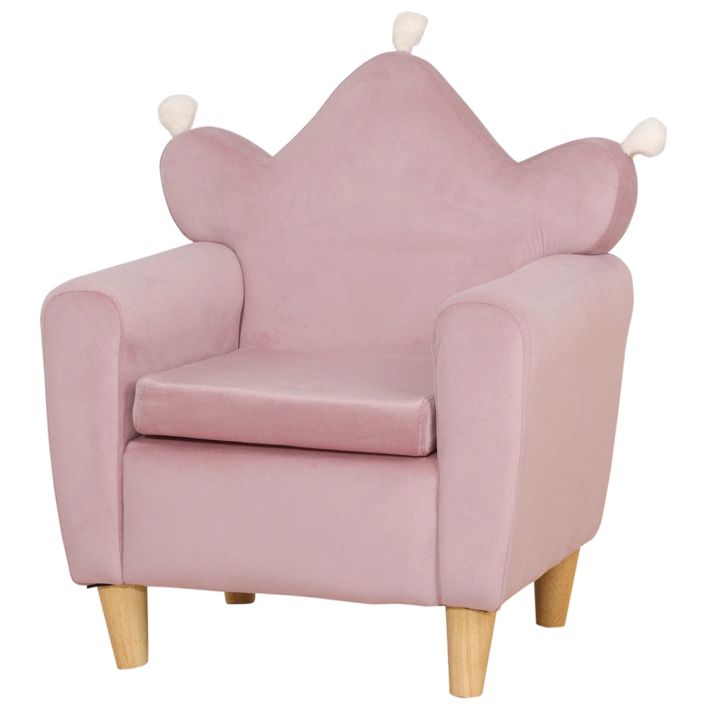 Poltrona per Bambini in Tessuto Effetto Velluto Rosa con Schienale a Corona, 50.2x41.9x57.8 cm