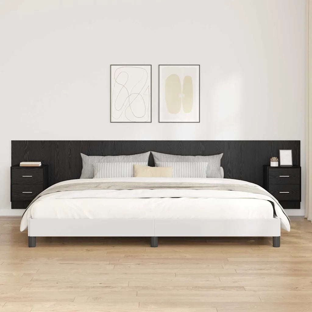 Testata con Comodino 3 pcs Rovere Nero Legno multistrato