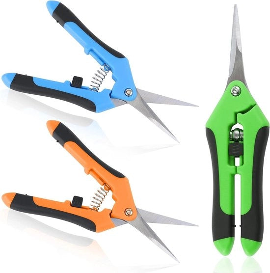 Set di forbici per bonsai da 3 pezzi - forbici occhiali con maniglia di blocco - per giardino, fiori, frutta, verdura (165 cm, verde, arancione, blu)
