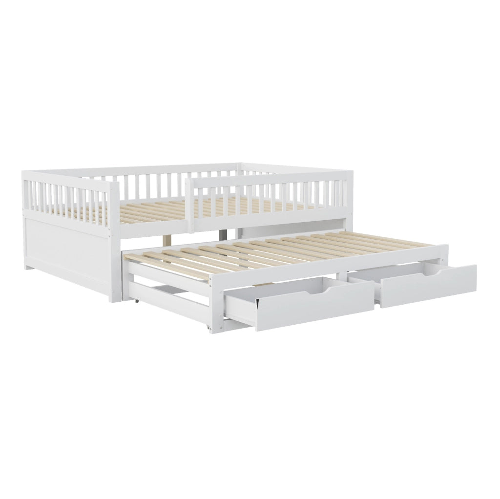 Letto 140x200 cm con letto estraibile; 2 cassetti e barriera di sicurezza; bianco