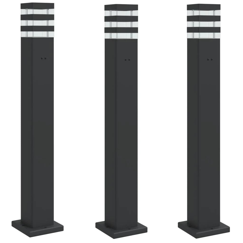 Lampade da terra per esterni con presa elettrica 3 pezzi 80 cm alluminio nero 02_0042571