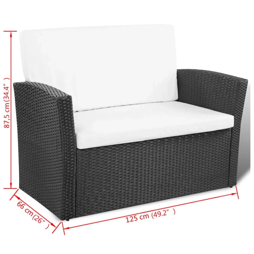 Set Divani da Giardino 4 pz con Cuscini in Polyrattan Nero cod mxl 32811