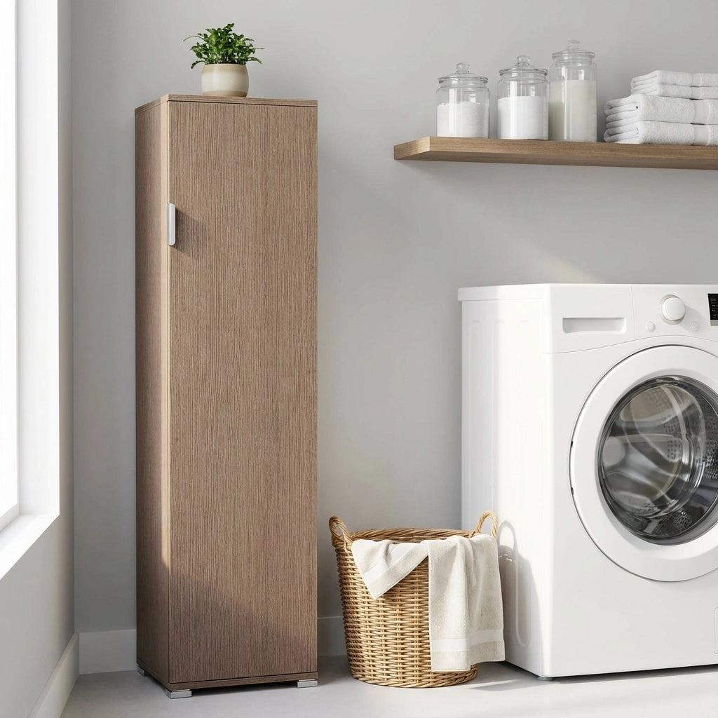 Armadietto da Bagno un anta 4 ripiani in Legno Composito cm 40x33x151 - ZAK
