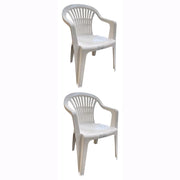 Set 2 Sedie in Polipropilene da Giardino Colore Bianca Impilabile con Braccioli Mod. Nizza