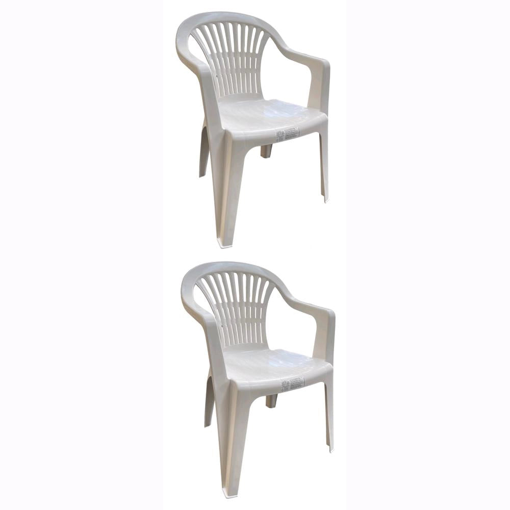 Set 2 Sedie in Polipropilene da Giardino Colore Bianca Impilabile con Braccioli Mod. Nizza