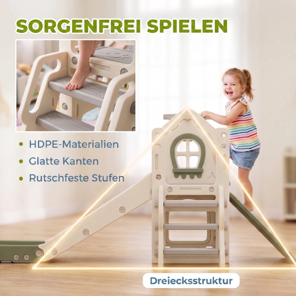 Scivolo pieghevole 4-in-1 con scala, canestro basket e contenitore ¨C Xylo ¨C bianco crema bambini 1-3 anni