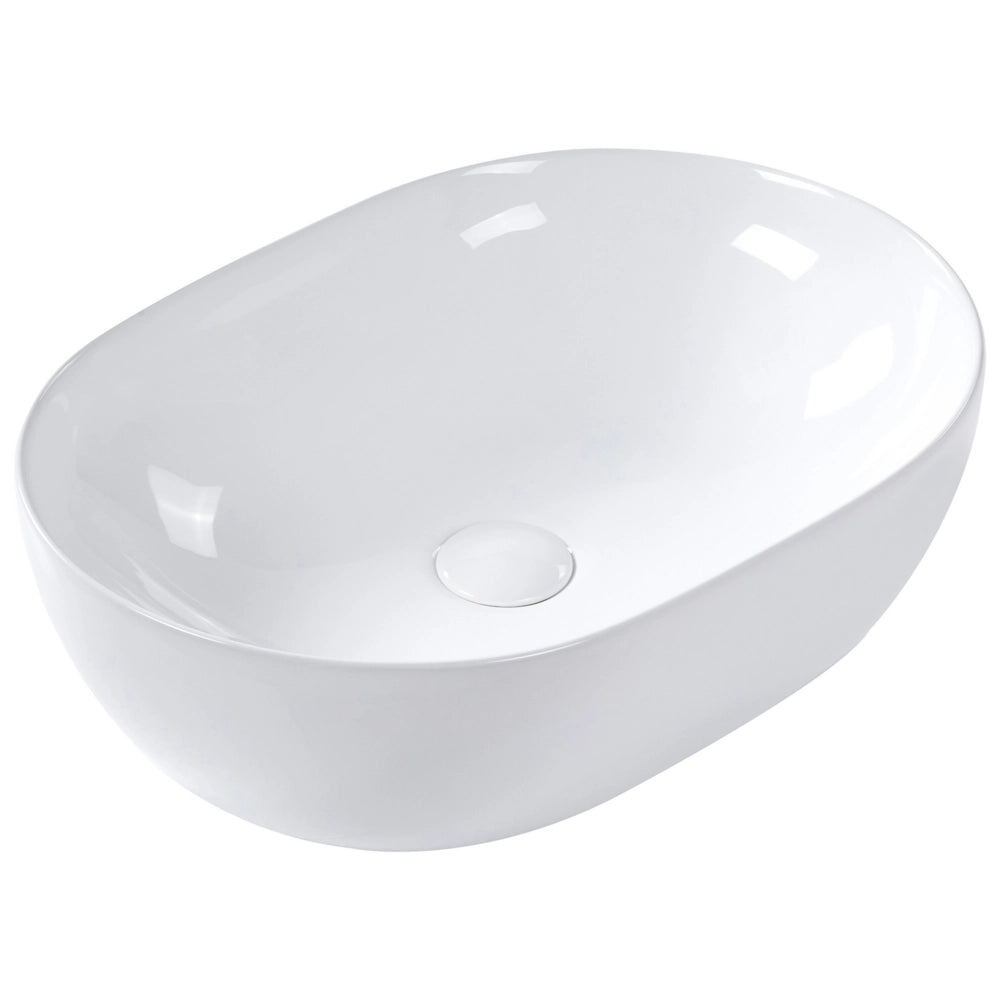 Lavabo da appoggio Bianco finitura lucida Ceramica 480 x 340 mm Lavandino ovale per bagno