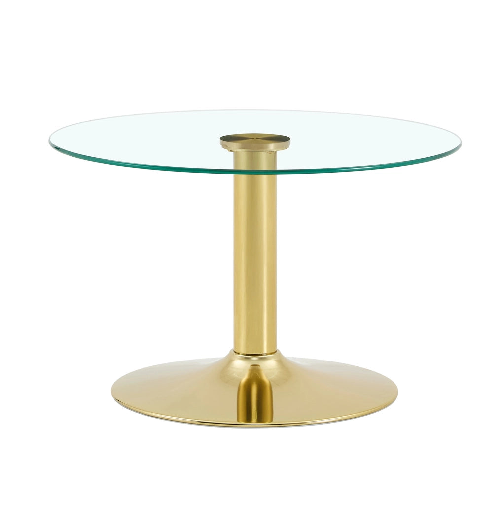 Tavolino rotondo 70 cm oro in vetro e metallo; base stabile