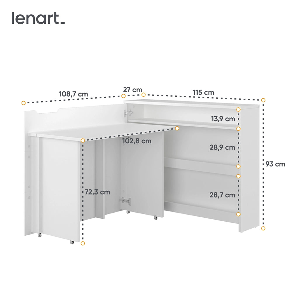 Lenart scrivania richiudibile Off. Concept  cm115x27-136x93H sinistro Bianco opaco
