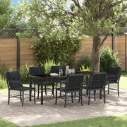Set da Pranzo da Giardino 7 Pezzi con Cuscini in Polyrattan Nero