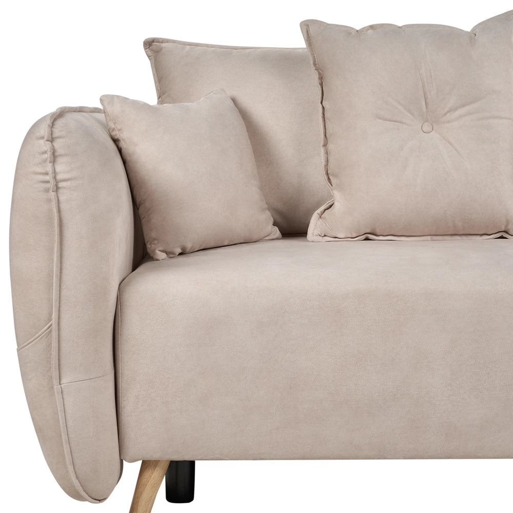Divano letto 2 posti Beige Chiaro Poliestere Velluto Tessuto Contenitore Cuscini aggiuntivi Sfoderabili Soggiorno Camera da Letto
