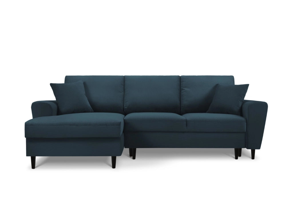 Cosmopolitan Design - Divano convertibile angolare sinistro con box "Kyoto" 4 posti in velluto a coste blu scuro 