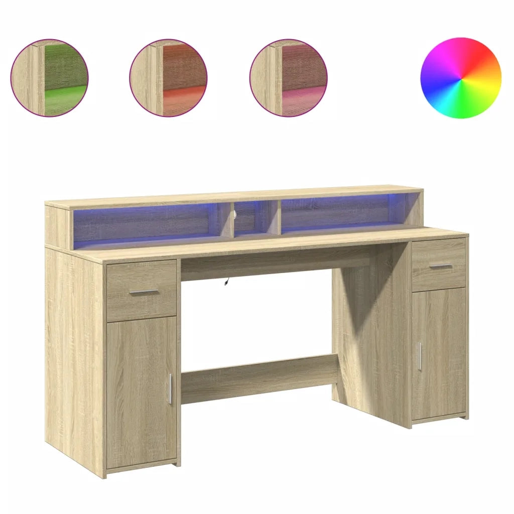 Scrivania | Tavolo da Ufficio con Luci LED Rovere Sonoma 160x55x91cm in Multistrato