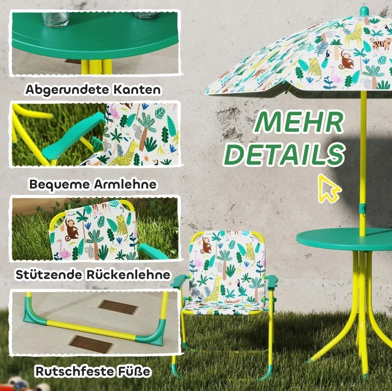 Set da giardino per bambini 49,5 x 49,5 x 50 cm verde con parasole rimovibile