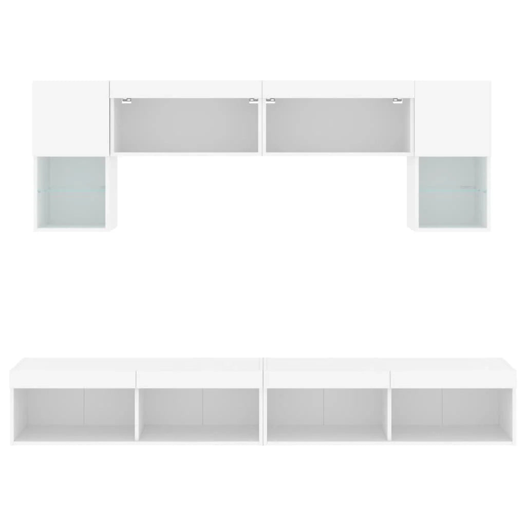 Set di mobili TV multimediali mensola TV credenza mobile TV per sala da pranzo soggiorno camera da letto con illuminazione a LED 6 pezzi legno ingegnerizzato bianco 02_0029427