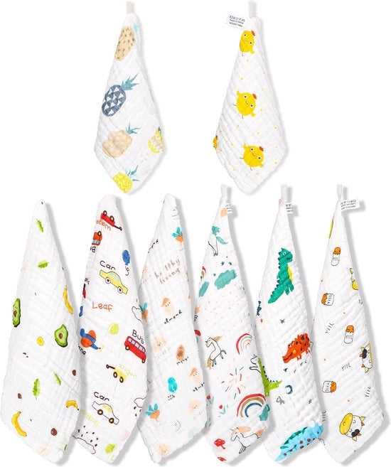 Set di 8 asciugamani per bimbi 50 x 25 cm di mousseline asciugamani per bimbi con 6 strati assorbenti di cotone morbido e respirante per bambini maschi e femmine.