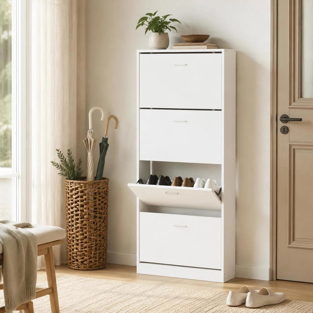 Shoe Cabinet White 59x17x150 Cm Wood-based Material