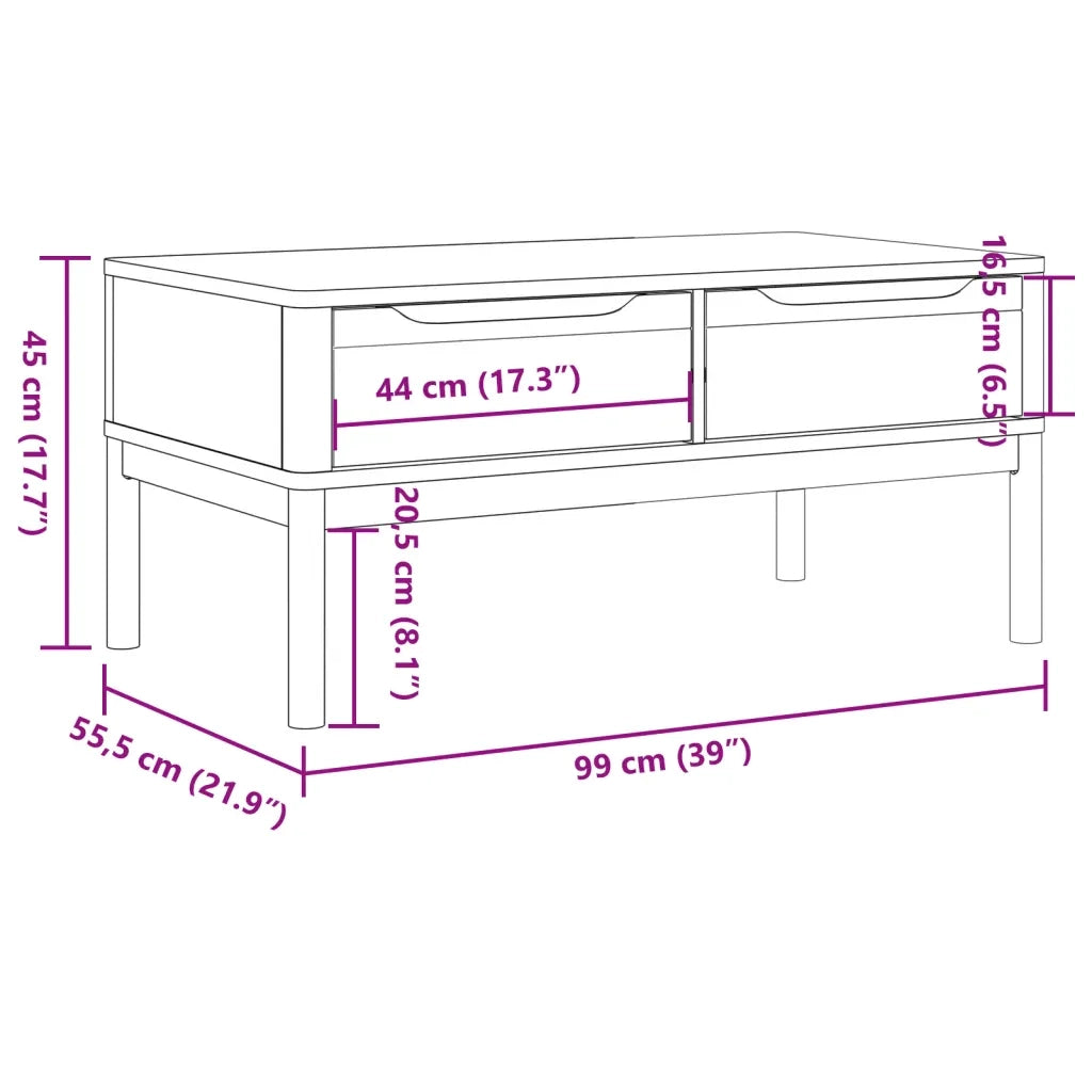 Tavolino da salotto | Tavolino da caff¨¨ | Tavolino da Soggiorno FLORO Bianco 99x55,5x45 cm in Legno di Pino