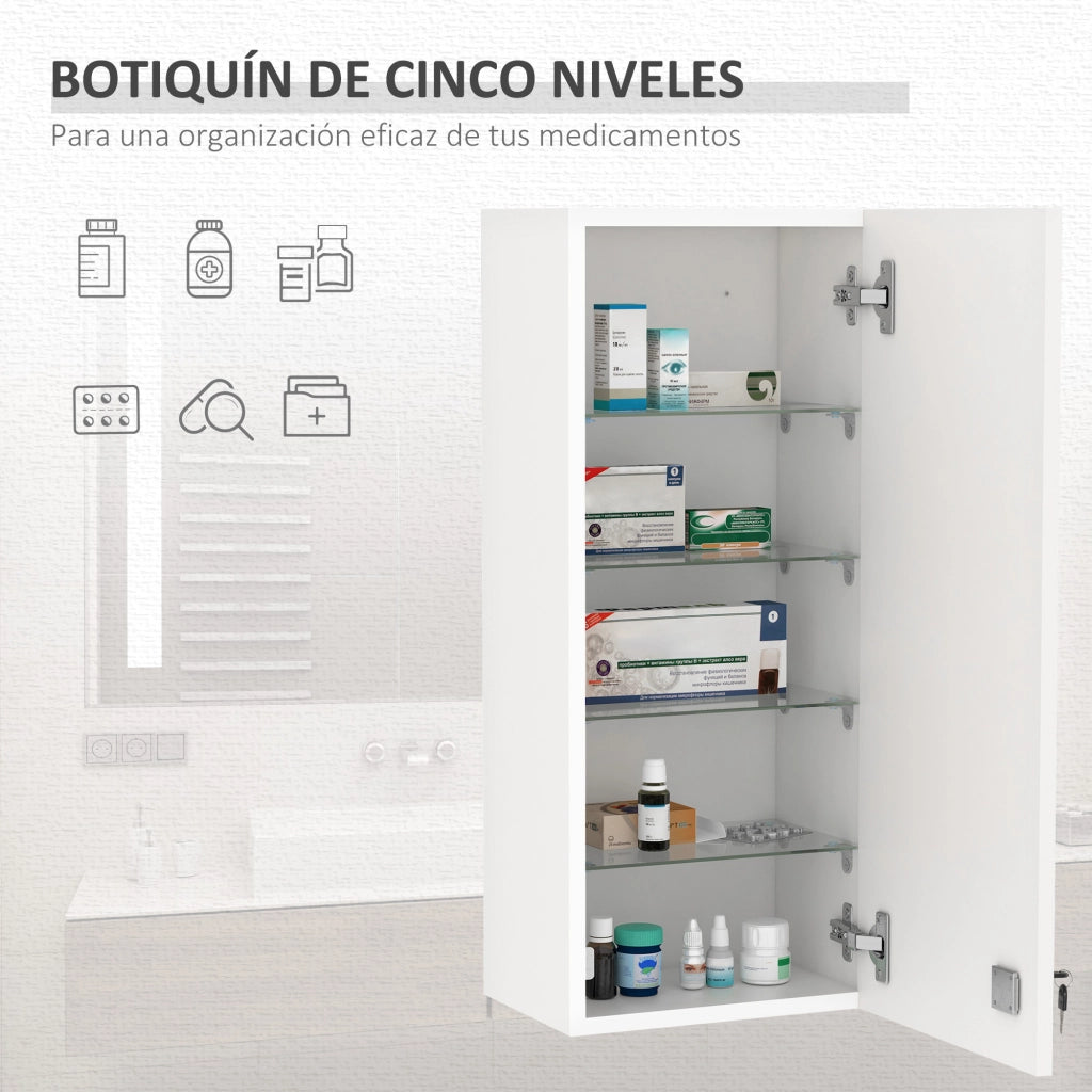 Armadietto Pronto Soccorso 5 Ripiani Vetro ¨C zephmum ¨C 30x20x70 cm Bianco