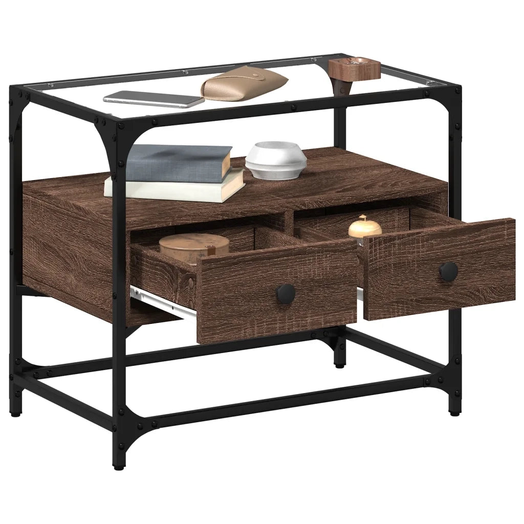 Mobile TV Piano Vetro Rovere Marrone 60x35x51 Legno Multistrato