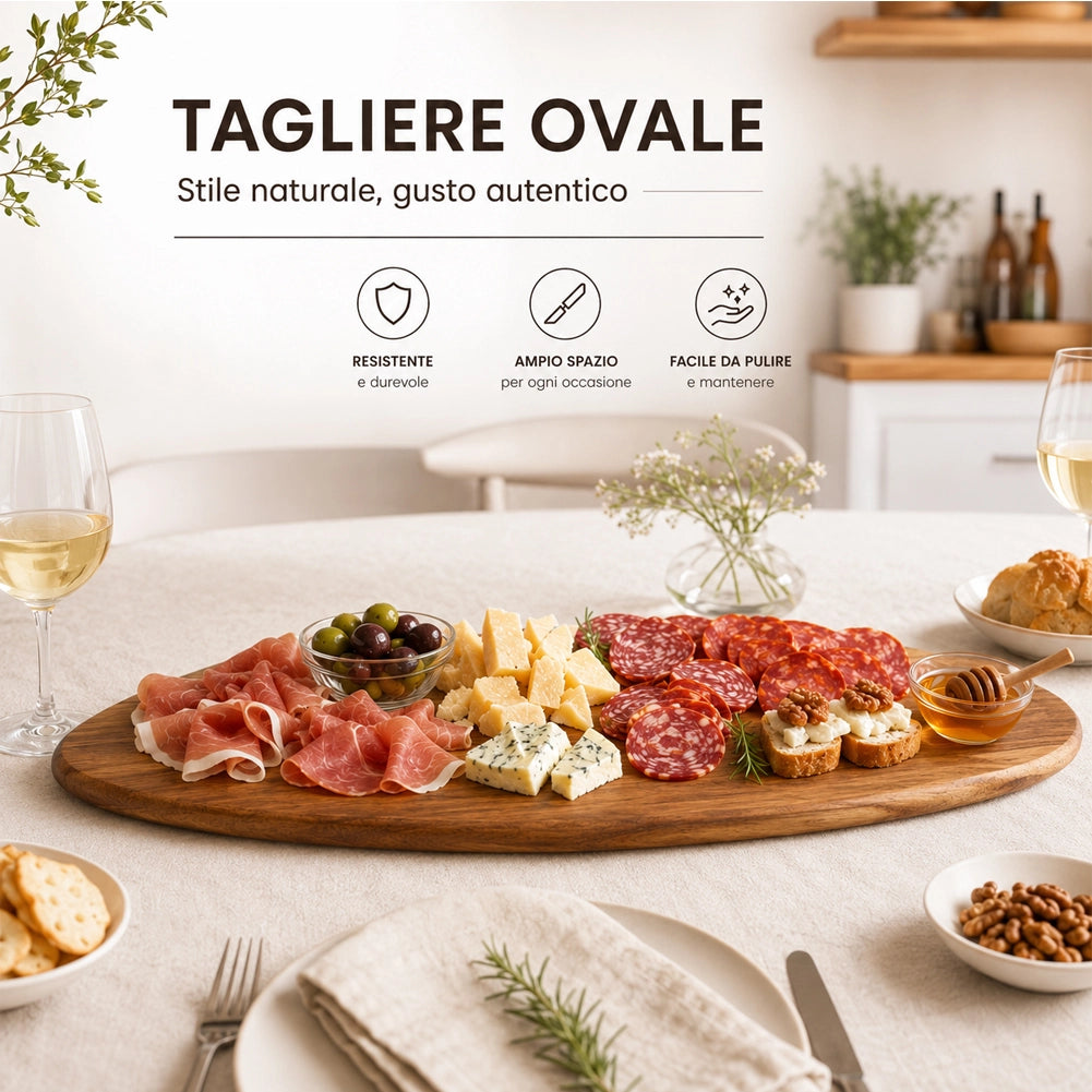 Vassoio Tagliere Ovale in Legno Portata per Aperitivi 65x26cm Accessori Tavola