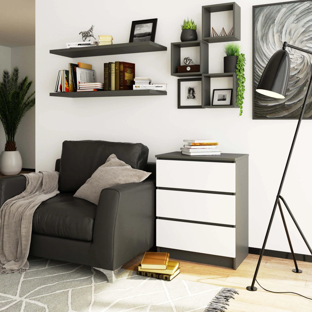 Cassettiera AKORD K60 Cassettiera Grigia Grafite 60 cm 3 cassetti inserto frontale Bianco 60x40x77 cm