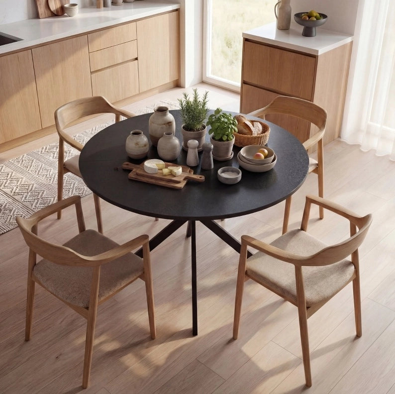 Tavolo da Pranzo Rotondo Industriale per 4 Persone, Ø 100 cm, Nero