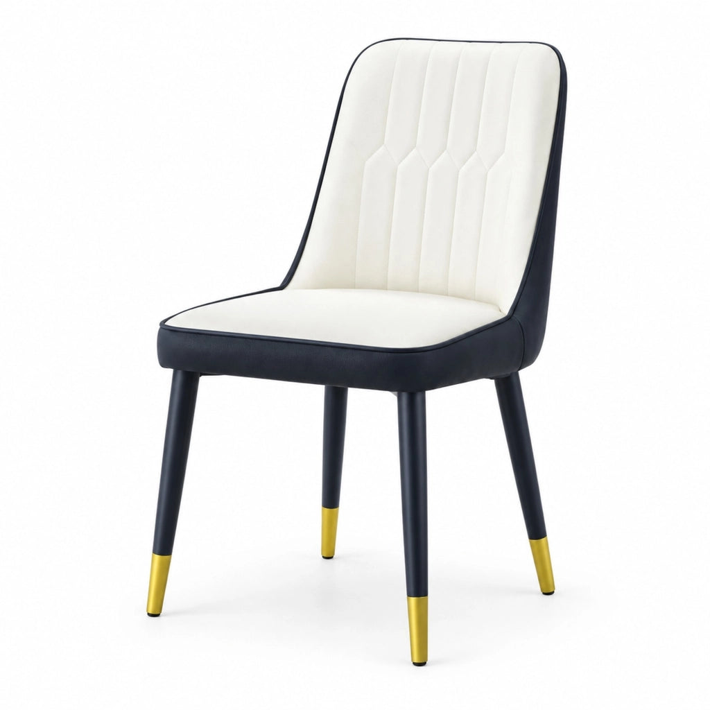 Set di 2 sedie da pranzo in PU bianco e nero con gambe in metallo