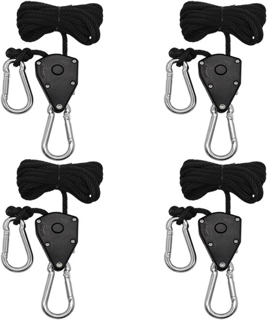 Touen a rincorsa regolabile 1/8" - 4 pezzi per l'appendere di lampade da giardino, lumi di coltivazione e ventilatori - Peso massimo di 150LB