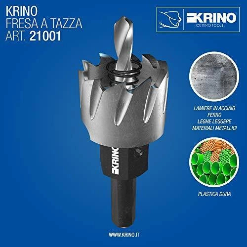 KRINO MM37 Fresa a Tazza in Acciaio HSS-G Diametro 37 mm con Gambo e Punta Pilota colore Nero