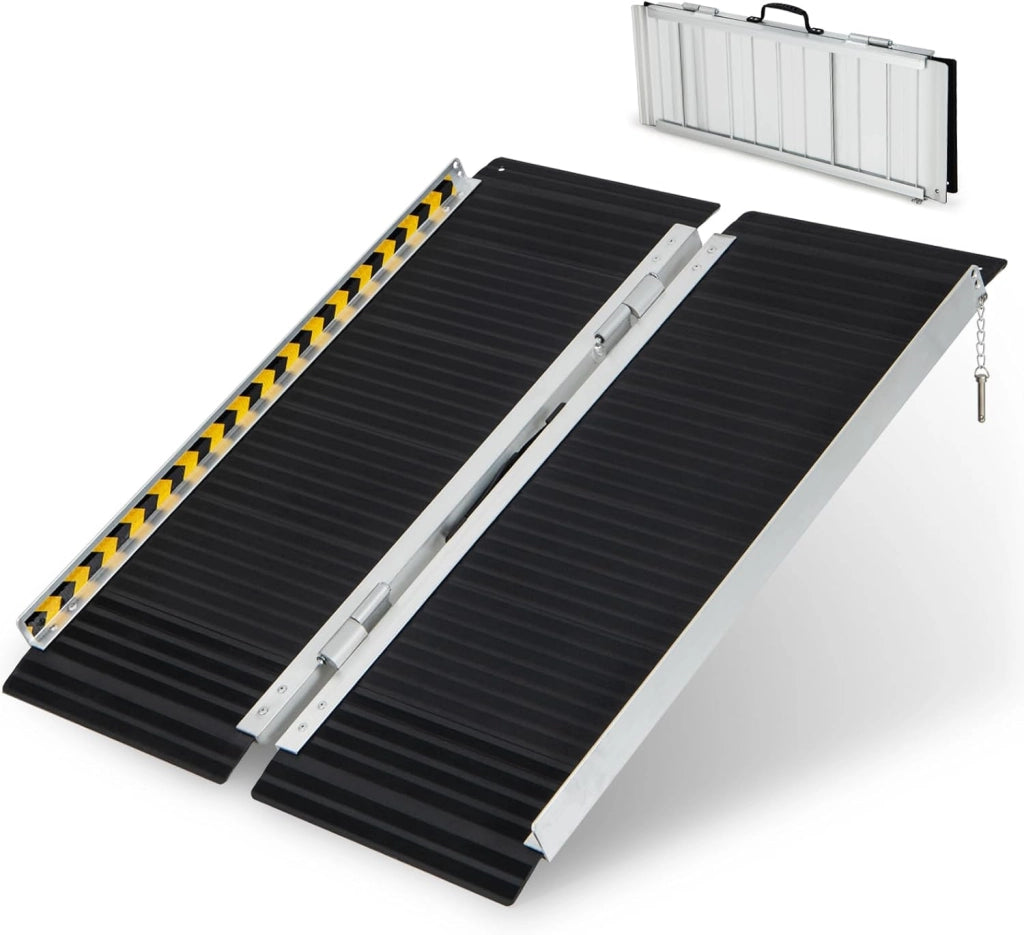 Set di 2 Rampa per Sedie a Rotelle in Alluminio, Rampa Telescopica Pieghevole con Superficie Antiscivolo, Capacità di Carico di 272 kg, per Soglie, Gradini, Scale (183 x 74cm)