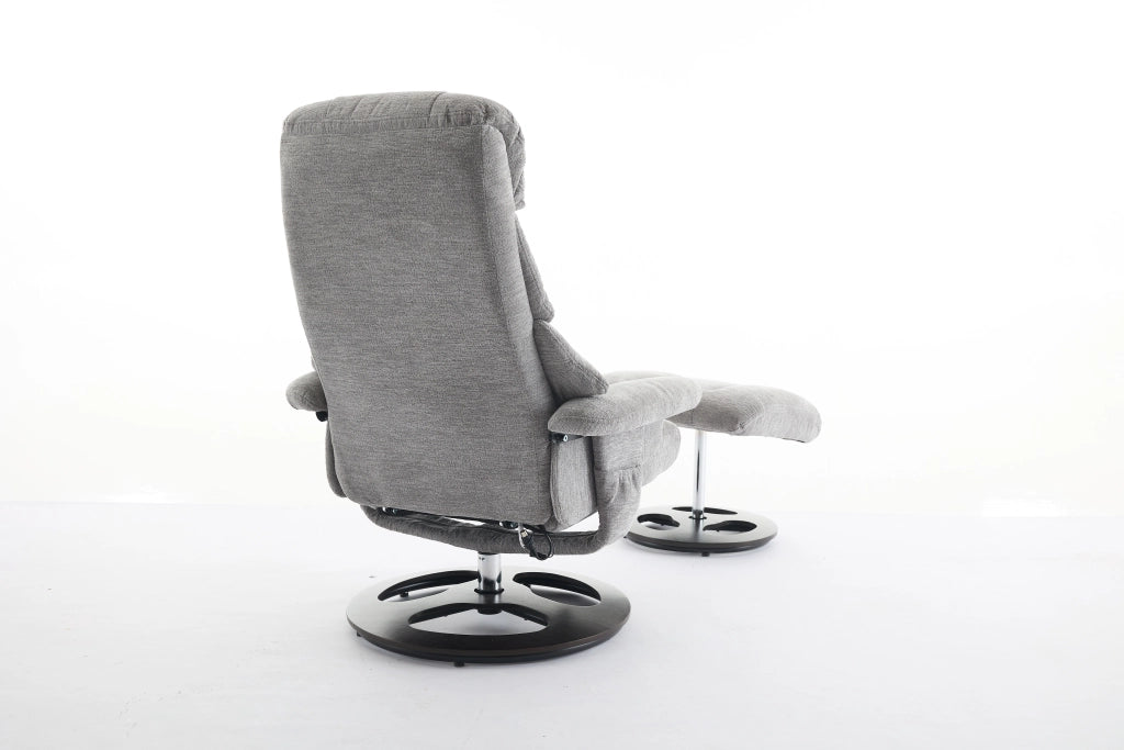 Poltrona relax con massaggio a 5 punti e funzione riscaldante girevole 360° con poggiapiedi in chenille grigio