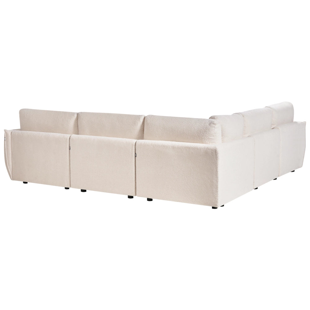 Divano angolare sinistro Bianco sporco Boucle Divano componibile a 5 posti con cuscini Soggiorno moderno