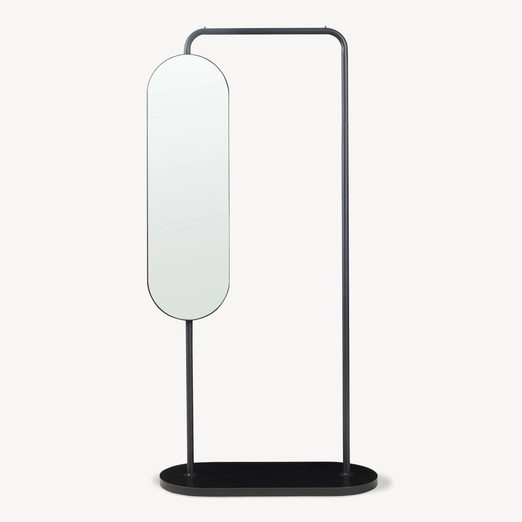 Stand Appendiabiti Vamn con Specchio Girevole 167 x 80 x 35 cm - Nero [en.casa]