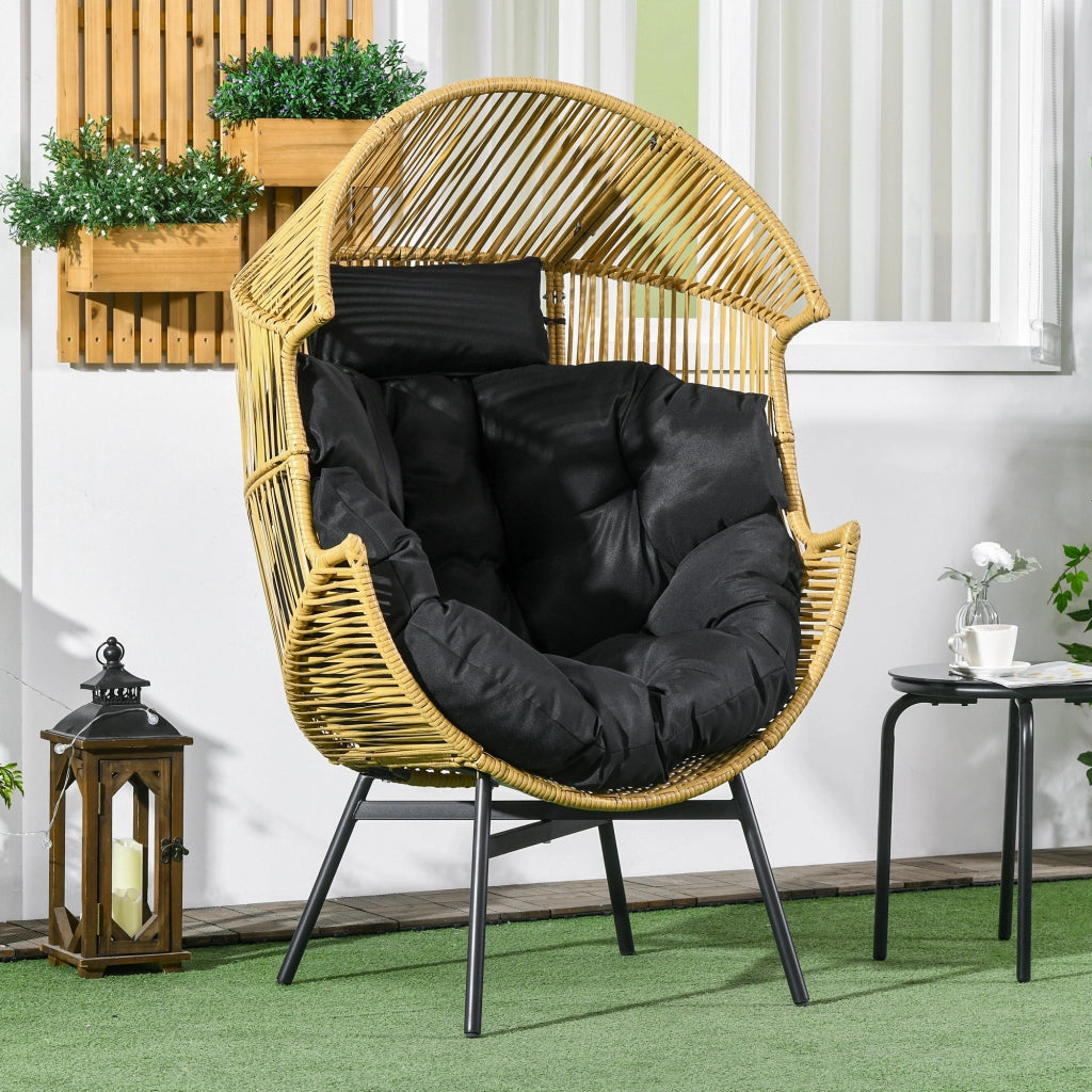 Poltrona da giardino in rattan ¨C zephmum ¨C Naturale e nero 89x75x143 cm
