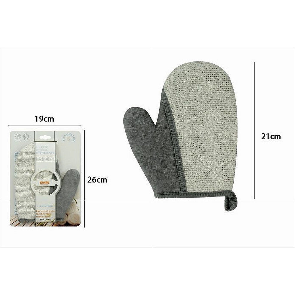 Trade Shop - Guanto Doccia Bagno Esfoliante Per Cura Pulizia Di Pelle Corpo 21cm Grigio 79665 -