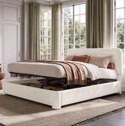 Letto matrimoniale 160x200 cm con contenitore idraulico; testiera regolabile; bouclé bianco