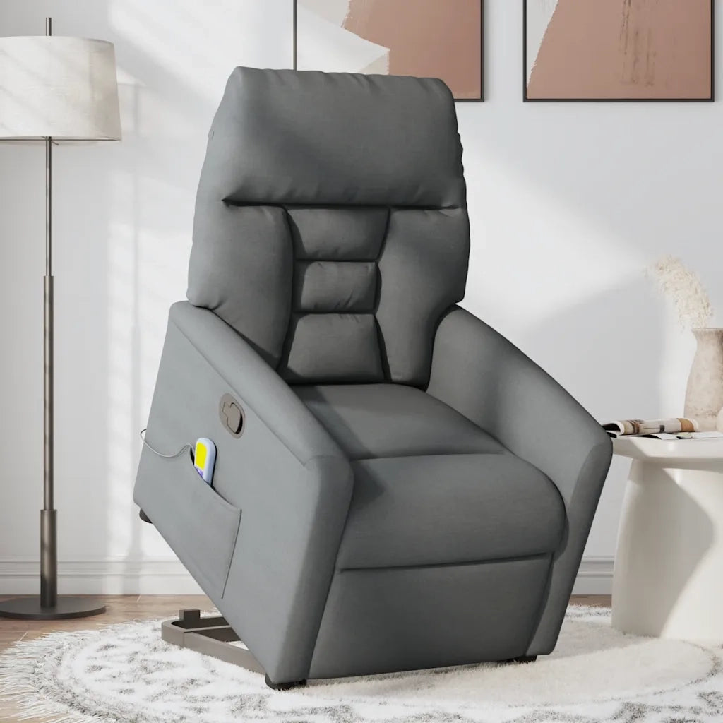 Poltrona Alzapersona Massaggi Reclinabile Grigio Scuro Tessuto