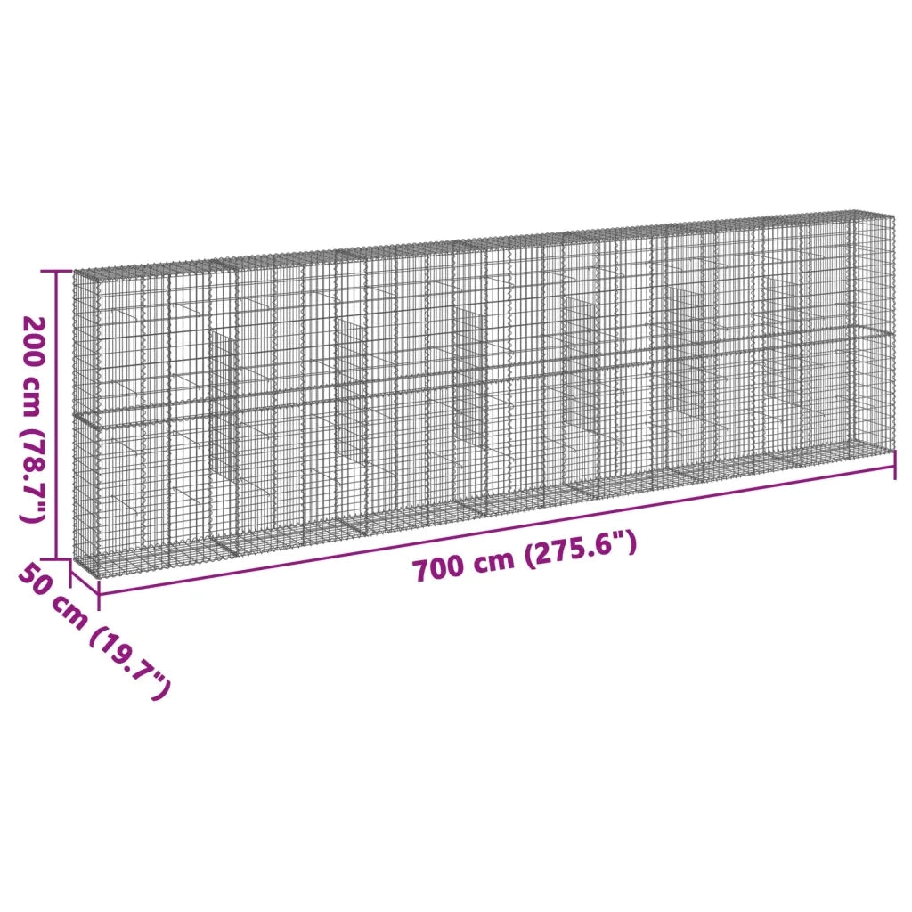 Cesto Gabbione con Copertura 700x50x200 cm Ferro Zincato 3295172