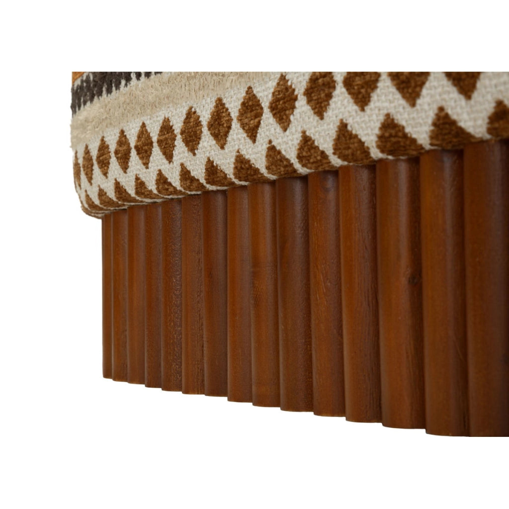 Panca ovale con rivestimento in tessuto etnico