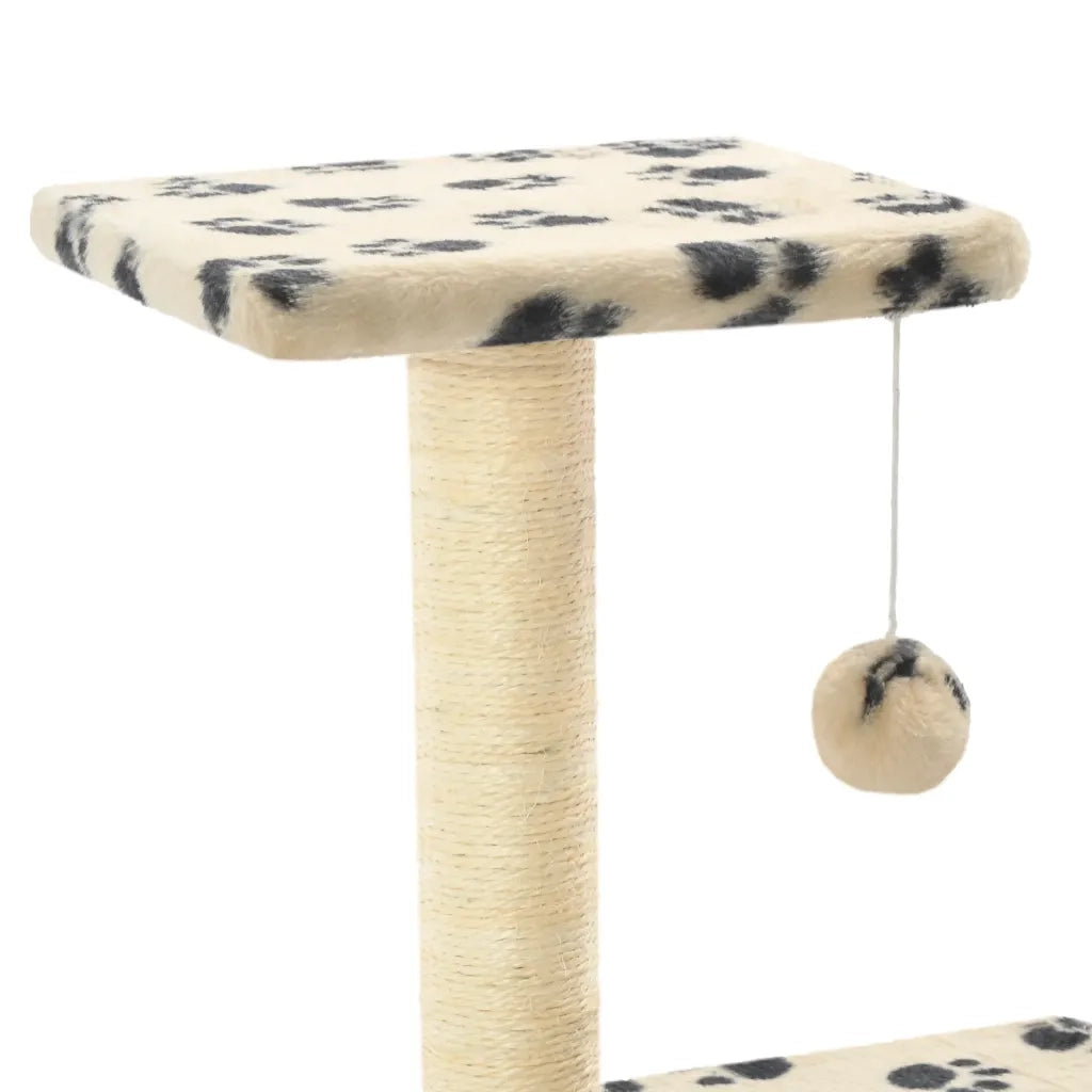 Albero per Gatti e Tiragraffi Sisal 65 cm Zampe Stampate Beige 170549
