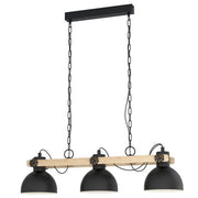 Lampada a Sospensione in Legno 3 Luci Nera Lubenham Eglo